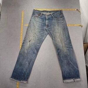 Vintage Selvedge Jeans Mens Blue Dirty Wash Relaxed Straight Fits 34x32